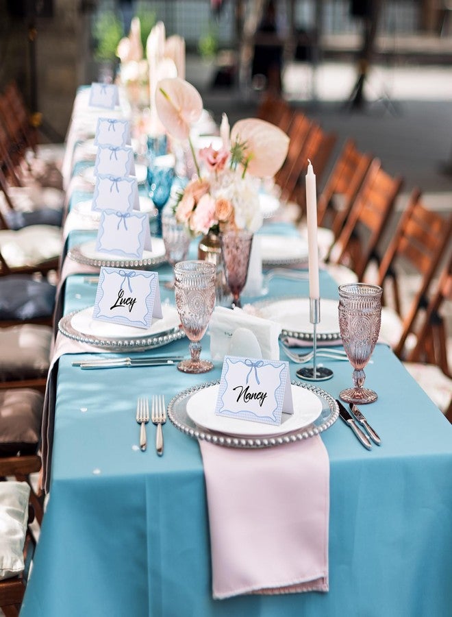 مايتيز مجموعة مايتيز من 24 قطعة من بطاقات أماكن الجلوس المزينة بفيونكات زرقاء بنقشة مربعات، مقاس 6 × 4 بوصة، بتصميم صيفي، مناسبة لحفلات الشواء الصيفية وحفلات توديع العزوبية. - Image 5