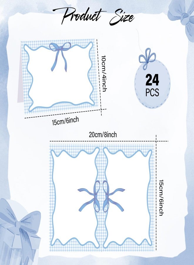 مايتيز مجموعة مايتيز من 24 قطعة من بطاقات أماكن الجلوس المزينة بفيونكات زرقاء بنقشة مربعات، مقاس 6 × 4 بوصة، بتصميم صيفي، مناسبة لحفلات الشواء الصيفية وحفلات توديع العزوبية. - Image 2