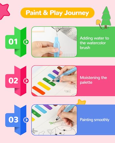 TECJOE Paint with Water Coloring Books for Toddlers, A to Z 26 Pages Animal Watercolor Paint Set with 3 Brushes, Mess Free Painting Activity for Kids Ages 4 5 6 7 8, Christmas Gifts Arts & Crafts Toy - Image 5