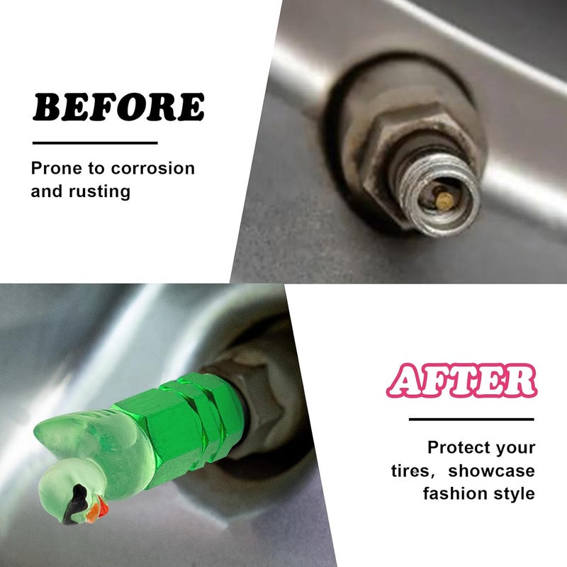 Rislobx 4Pcs Duck Tire Valve Caps, Funny Sunglasses Duck Valve Stem Caps Covers for Wheels, Decorative Cute Tire Valve Caps for Car Accessories (Hexagon Duck Green) - Image 2