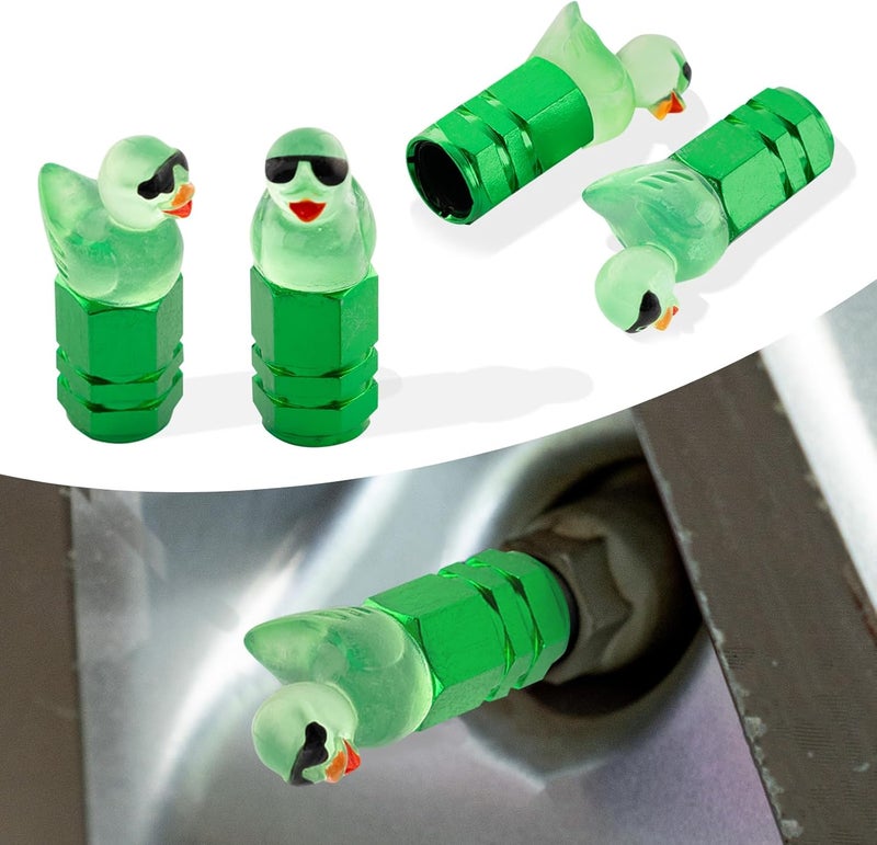 Rislobx 4Pcs Duck Tire Valve Caps, Funny Sunglasses Duck Valve Stem Caps Covers for Wheels, Decorative Cute Tire Valve Caps for Car Accessories (Hexagon Duck Green) - Image 1