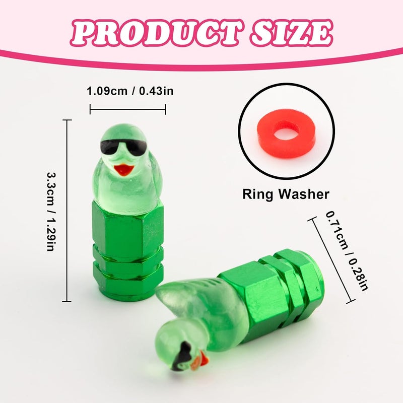 Rislobx 4Pcs Duck Tire Valve Caps, Funny Sunglasses Duck Valve Stem Caps Covers for Wheels, Decorative Cute Tire Valve Caps for Car Accessories (Hexagon Duck Green) - Image 5