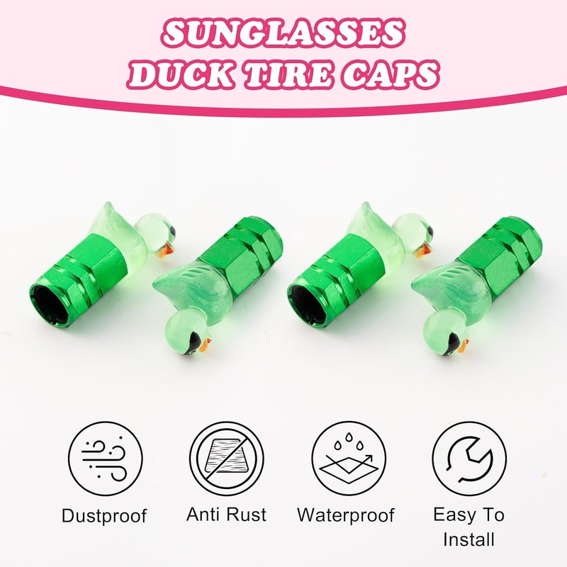 Rislobx 4Pcs Duck Tire Valve Caps, Funny Sunglasses Duck Valve Stem Caps Covers for Wheels, Decorative Cute Tire Valve Caps for Car Accessories (Hexagon Duck Green) - Image 4