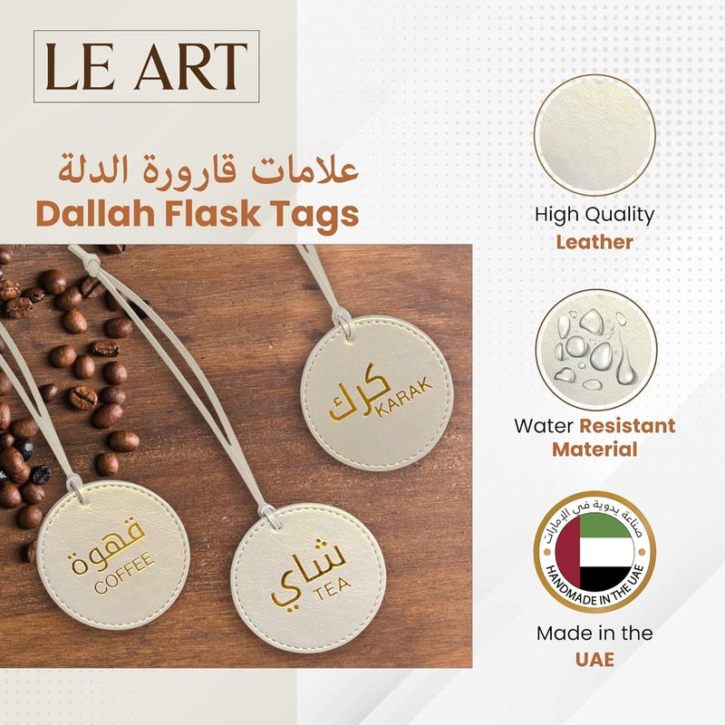 LEART Dallah Flask Tags, تعليقات الدلال - Dallah Coffee Pot, Tea and Coffee Tag | للشاي تعليقة للقهوه و تعليقة | Dallah Tag (Metallic Cream - Set of 3) - Image 2