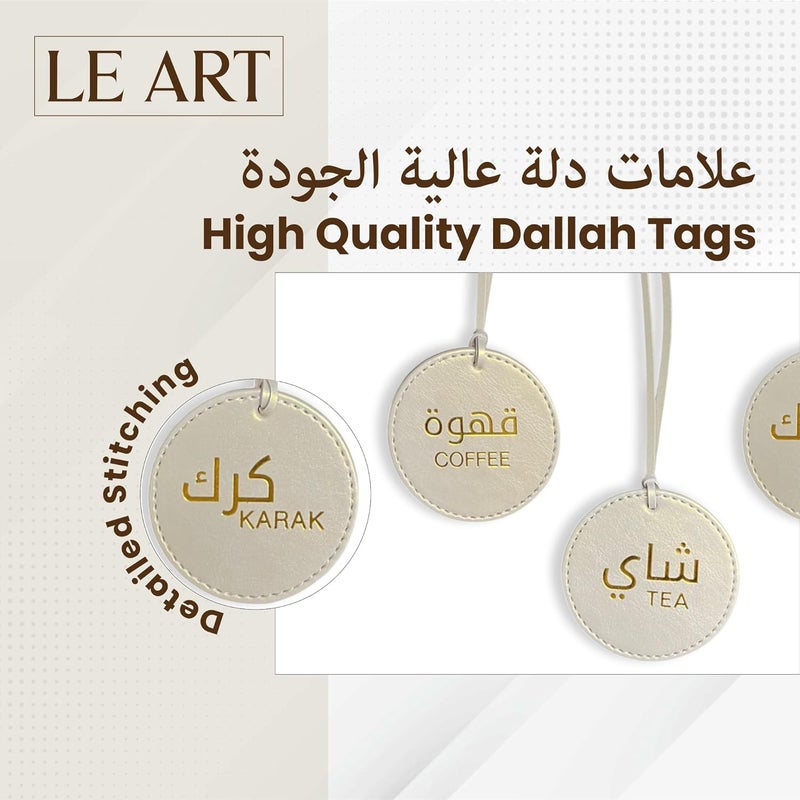 LEART Dallah Flask Tags, تعليقات الدلال - Dallah Coffee Pot, Tea and Coffee Tag | للشاي تعليقة للقهوه و تعليقة | Dallah Tag (Metallic Cream - Set of 3) - Image 5
