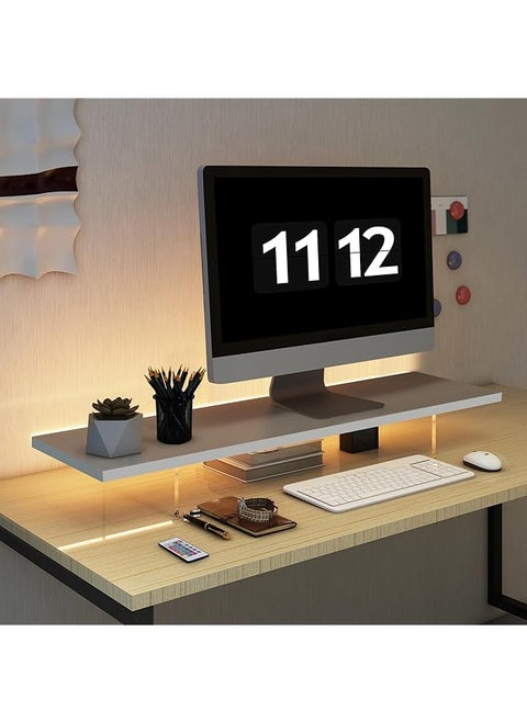 Monitor Stand Riser Wood And Acrylic Computer Monitor Stand With Led Light Desk Accessories Desktop Organizer Stand For Computer Laptop Printer Pc And Tv Screen Riser