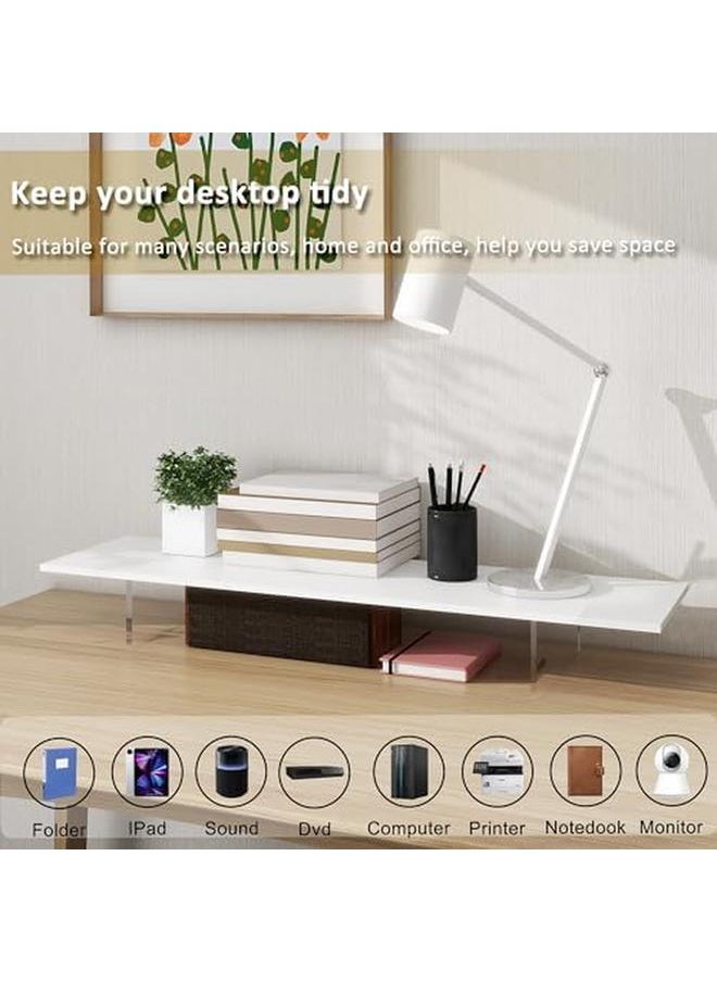 Monitor Stand Riser Wood And Acrylic Computer Monitor Stand With Led Light Desk Accessories Desktop Organizer Stand For Computer Laptop Printer Pc And Tv Screen Riser