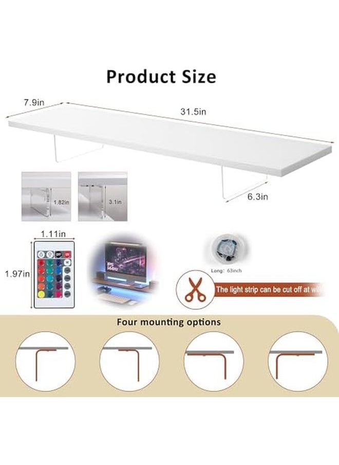 Monitor Stand Riser Wood And Acrylic Computer Monitor Stand With Led Light Desk Accessories Desktop Organizer Stand For Computer Laptop Printer Pc And Tv Screen Riser