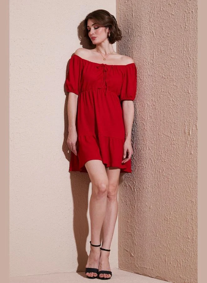 ليلا فستان ليلا قصير بأكمام بالون وكسرات أمامية للنساء