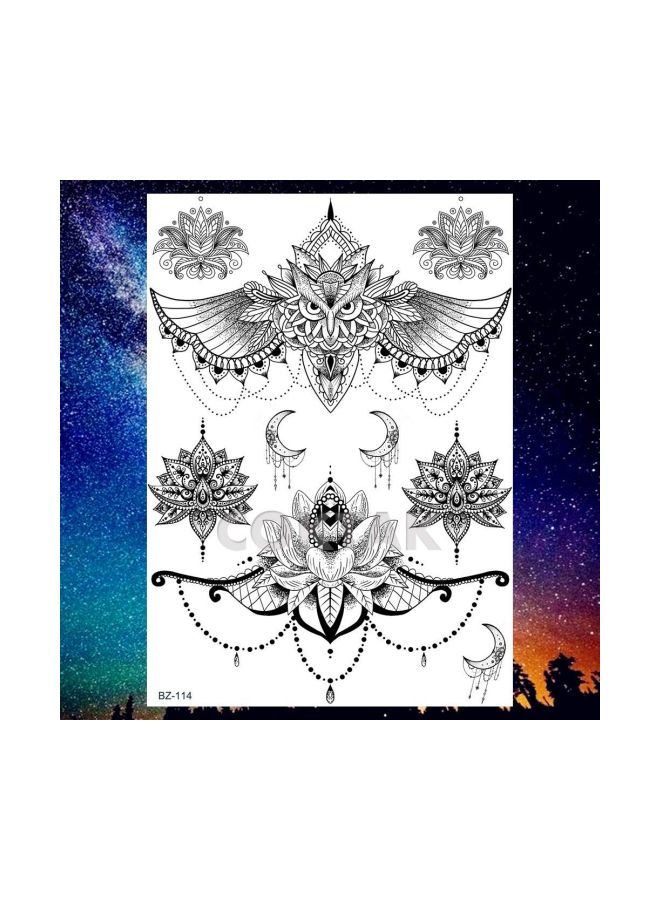 COKTAK 6 Pieces/Lot Unique Black Henna Temporary Tattoo Stickers For Adults Women Girls Feather Mandala Flower Body Art Large Big Arm Tattoos Sheet Lace Indian Mehndi Sexy Wedding Tatoos OWL - Image 5