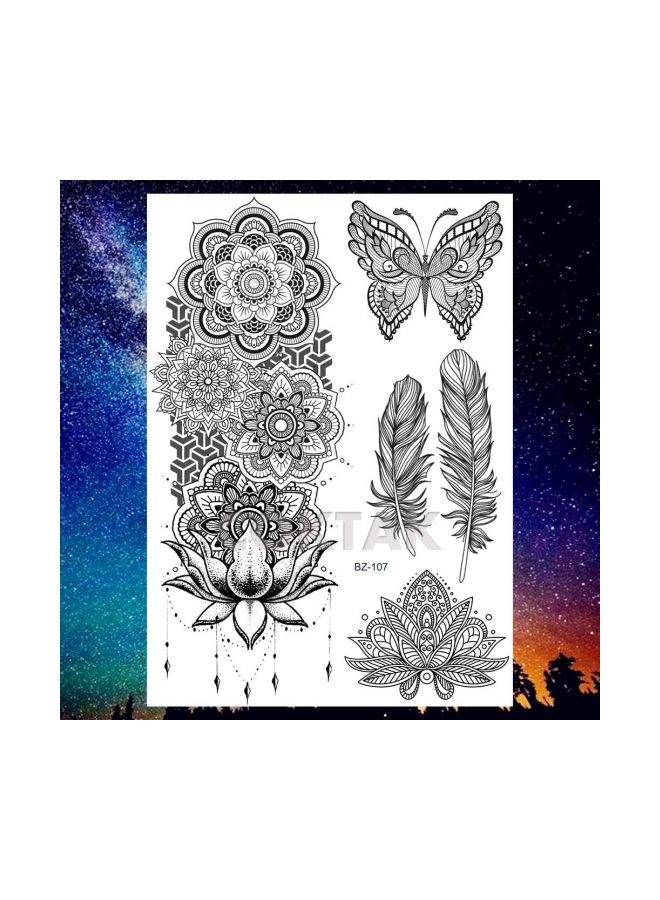 COKTAK 6 Pieces/Lot Unique Black Henna Temporary Tattoo Stickers For Adults Women Girls Feather Mandala Flower Body Art Large Big Arm Tattoos Sheet Lace Indian Mehndi Sexy Wedding Tatoos OWL - Image 3