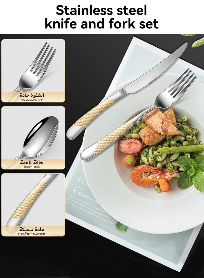 LEOKOR 24 Pieces Tableware Flatware Kit Stainless Steel Kitchen Utensils Set for 6 Persons Silver/Gold 9.13 inch  - Image 4