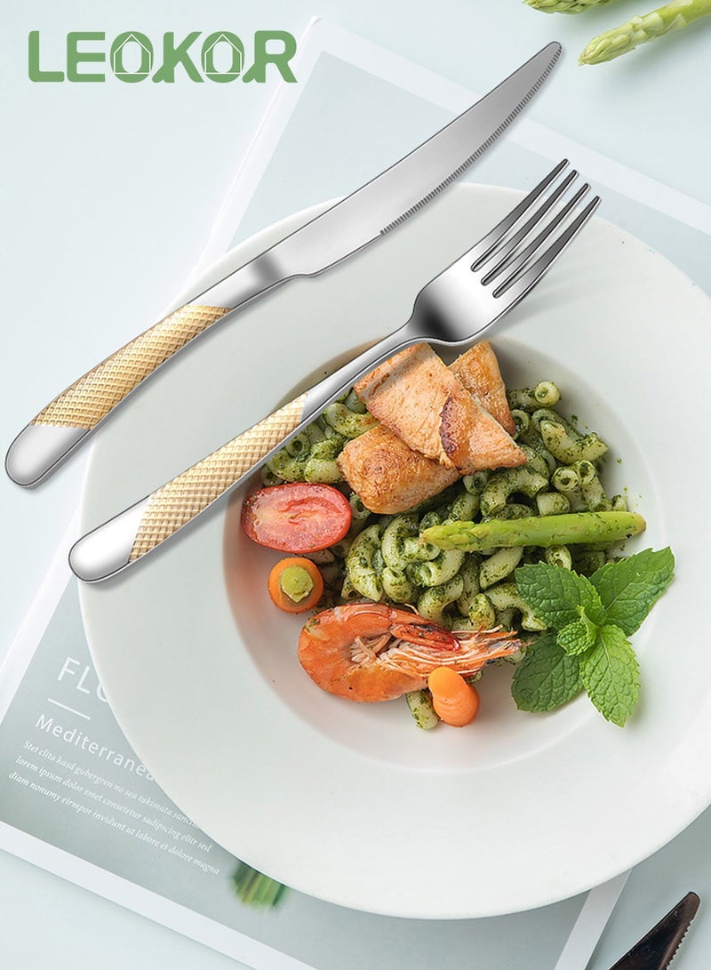 LEOKOR 24 Pieces Tableware Flatware Kit Stainless Steel Kitchen Utensils Set for 6 Persons Silver/Gold 9.13 inch  - Image 2