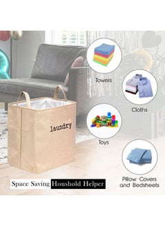 Kuber Industries Kuber Industries Laundry Basket | Square Foldable Laundry Basket | Jute Storage Bag with Handles | Clothes Basket for Home | Toy Storage Basket | 40 LTR | Golden  - Image 4
