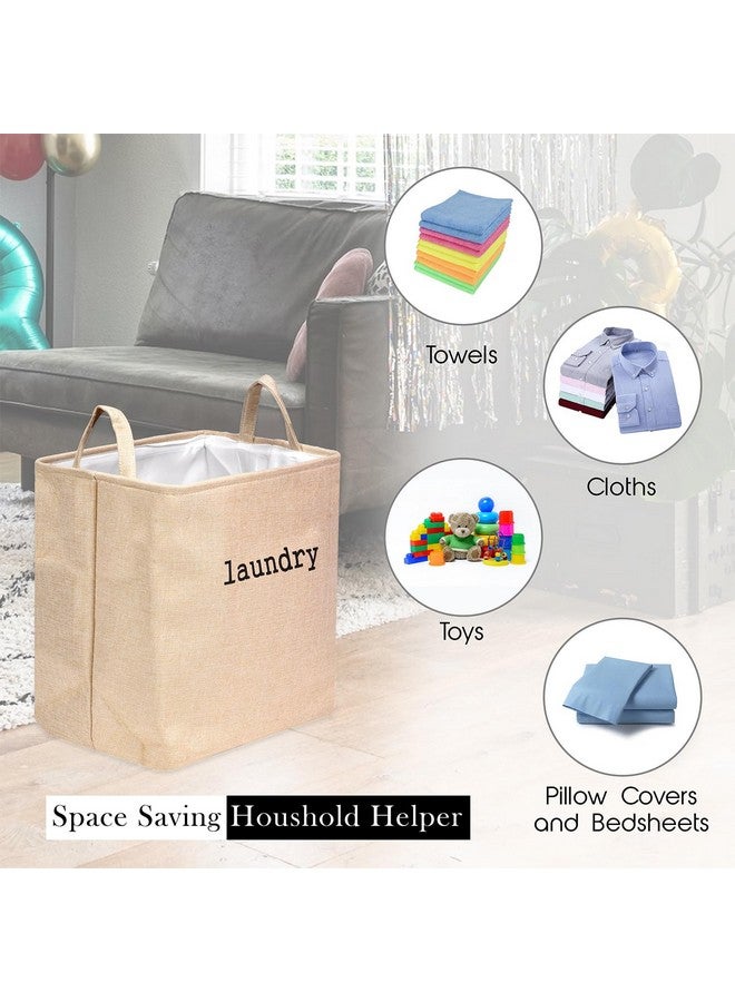 Kuber Industries Laundry Basket | Square Foldable Laundry Basket | Jute Storage Bag with Handles | Clothes Basket for Home | Toy Storage Basket | 40 LTR | Golden - Image 4