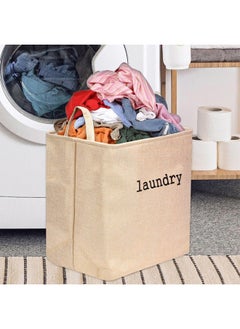 Kuber Industries Kuber Industries Laundry Basket | Square Foldable Laundry Basket | Jute Storage Bag with Handles | Clothes Basket for Home | Toy Storage Basket | 40 LTR | Golden  - Image 2