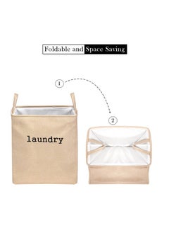 Kuber Industries Kuber Industries Laundry Basket | Square Foldable Laundry Basket | Jute Storage Bag with Handles | Clothes Basket for Home | Toy Storage Basket | 40 LTR | Golden  - Image 5