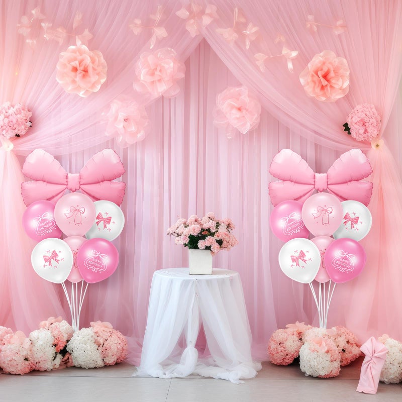 Kasyat 2 Sets Pink Bow Birthday Party Decorations Bow Balloon Centerpieces for Tables Coquette Birthday Pink and White Balloon Stand Kit for Bridal Princess Party Decorations - Image 5