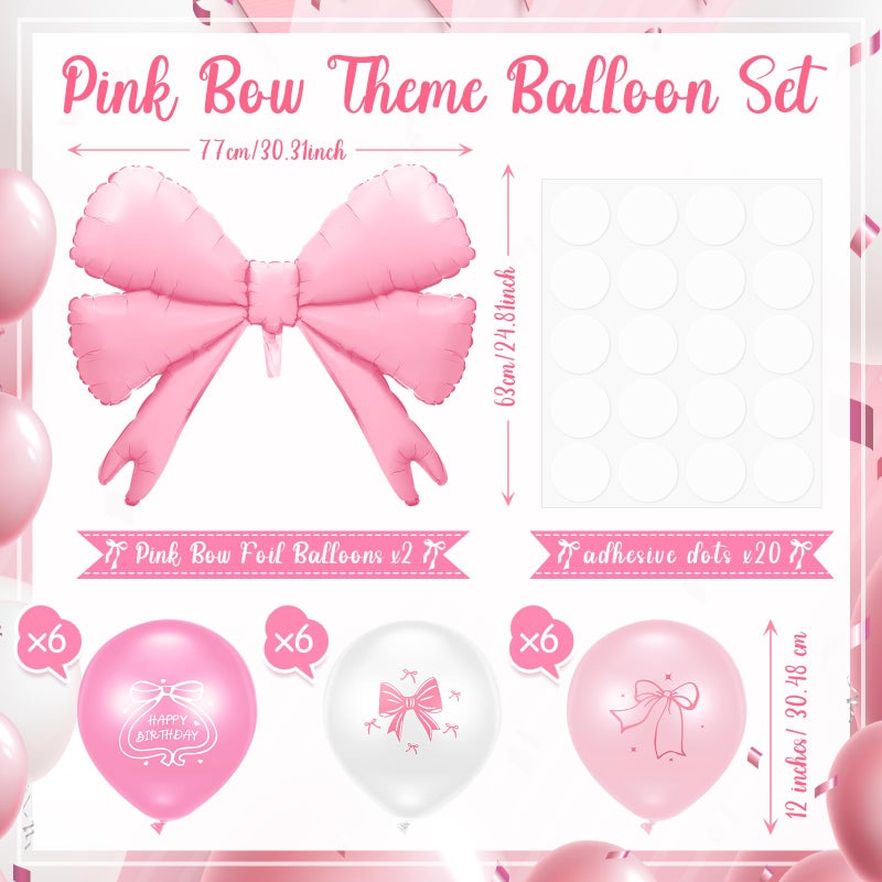Kasyat 2 Sets Pink Bow Birthday Party Decorations Bow Balloon Centerpieces for Tables Coquette Birthday Pink and White Balloon Stand Kit for Bridal Princess Party Decorations - Image 2