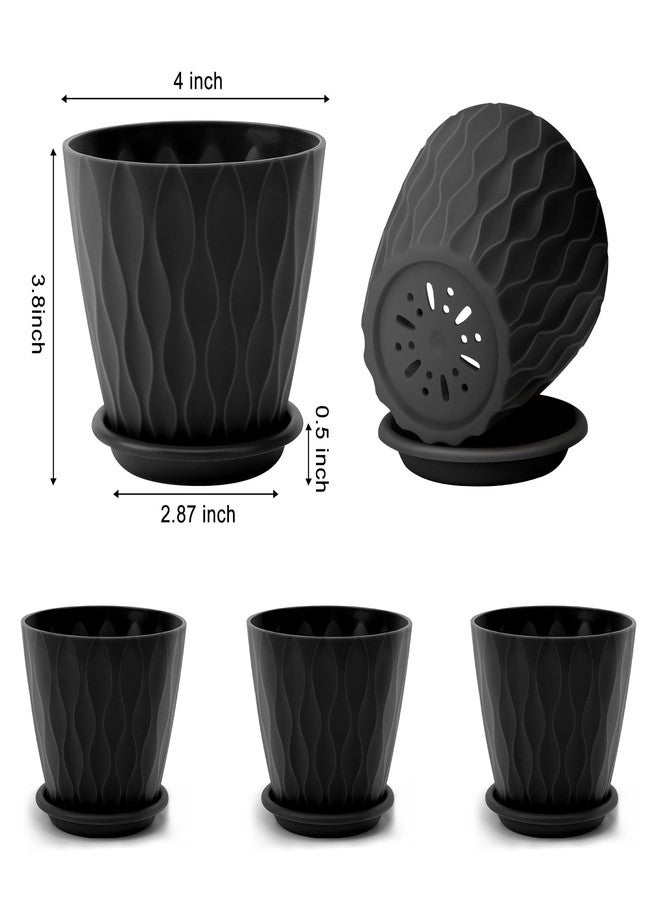 YNNICO 4 inch Plant Pots, 5 Pack Flower Pots Outdoor Indoor, Planters with Drainage Holes and Tray Saucers(Black) - Image 2