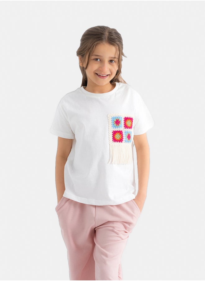 ASTK T-Shirt with lace crochet applique 