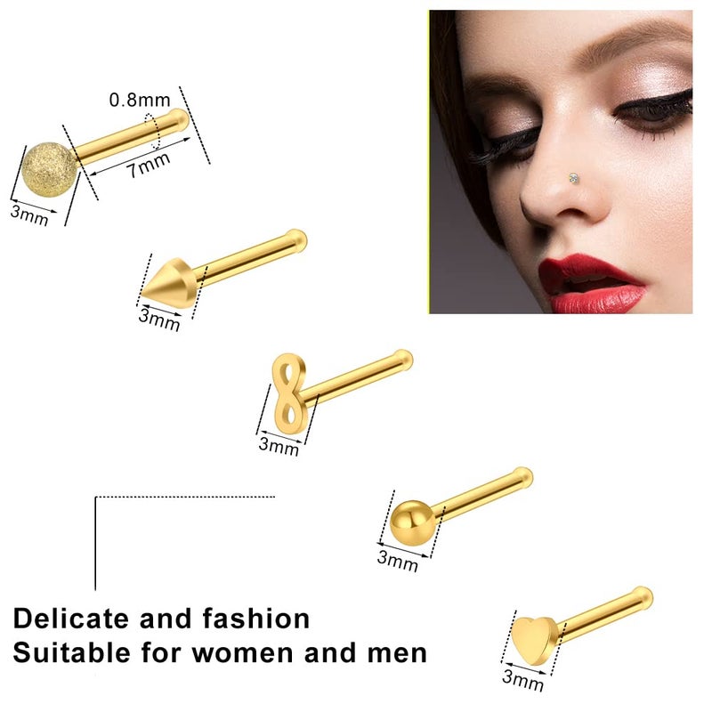 ONESING 29 PCS Gold Nose Rings for Women 20g Nose Piercings with Nose Rings Hoops L shaped Nose Screw Surgical Stainless Steel Nose Studs CZ Heart Star Hypoallergenic Nostril Nose Piercing Jewelry - Image 2