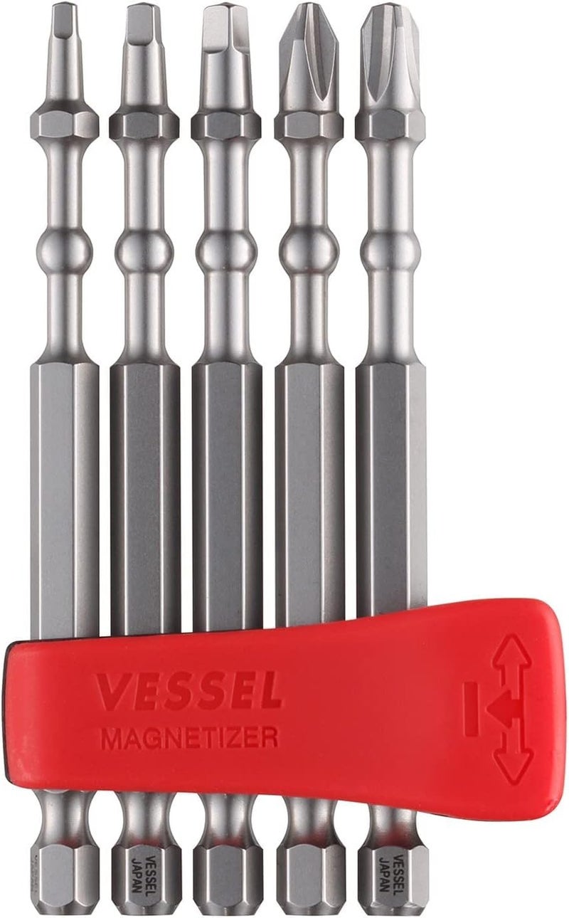 VESSEL IMAPCT BALLâ„¢ Torsion Bit with Mag Charge Holder 5PC. Set (SQ1, SQ2, SQ3, +2, +3) IBMG90K003 Made in Japan by VESSEL - Image 1