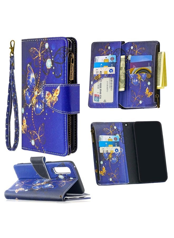 HuHa Case Cover For OPPO Find X2 Neo / OPPO Reno 3 Pro Colored Drawing Pattern Zipper Horizontal Flip Leather Case with Holder & Card Slots & Wallet Purple Butterfly 