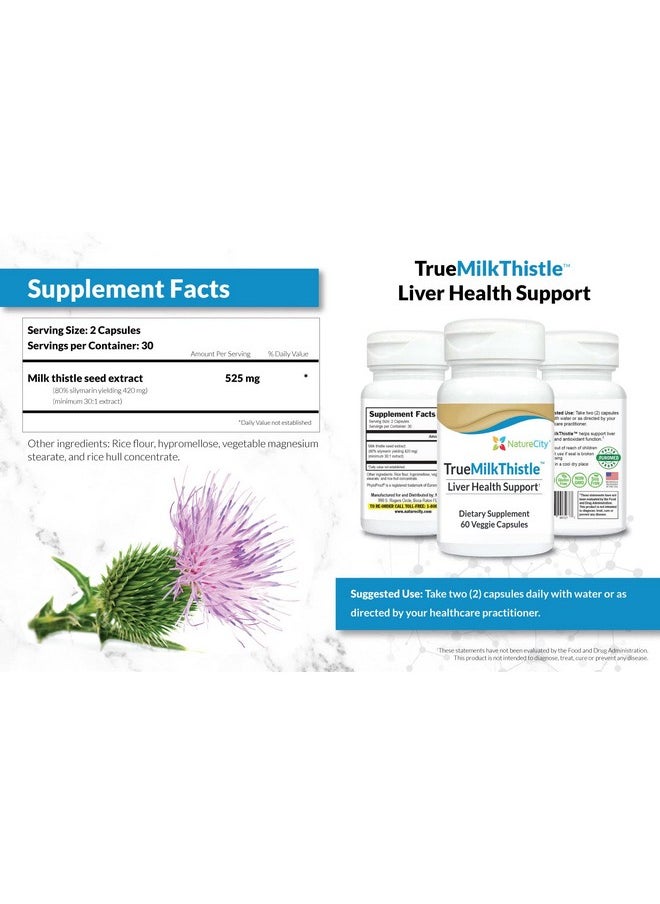 NatureCity - Truemilkthistle ; 525Mg Of Milk Thistle (80% Silymarin) Containing 420Mg Of Silymarin Liver Health Support 60 Veggie Capsules - Image 1