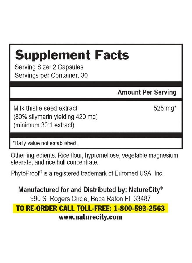 NatureCity - Truemilkthistle ; 525Mg Of Milk Thistle (80% Silymarin) Containing 420Mg Of Silymarin Liver Health Support 60 Veggie Capsules - Image 1