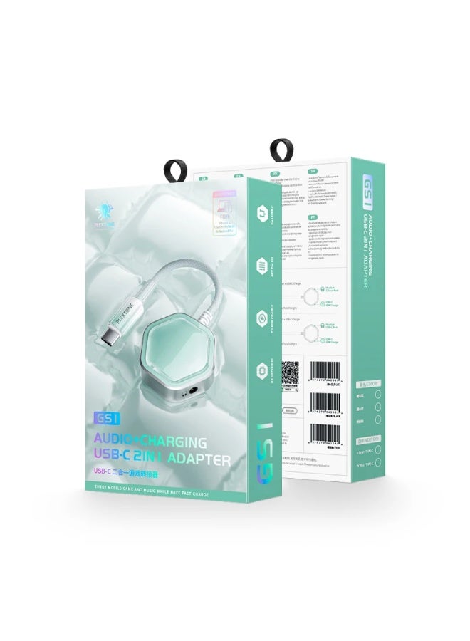 Plextone GS1 Pro 2-in-1 Type-C Adapter with 3.5mm Audio Jack for 32Bit/384KHz Hi-Res Audio, 60W PD Fast Charging Port, and Card Slot, Stylish Transparent Hexagon Design with Light Blue Gradient Color Cover - Image 3