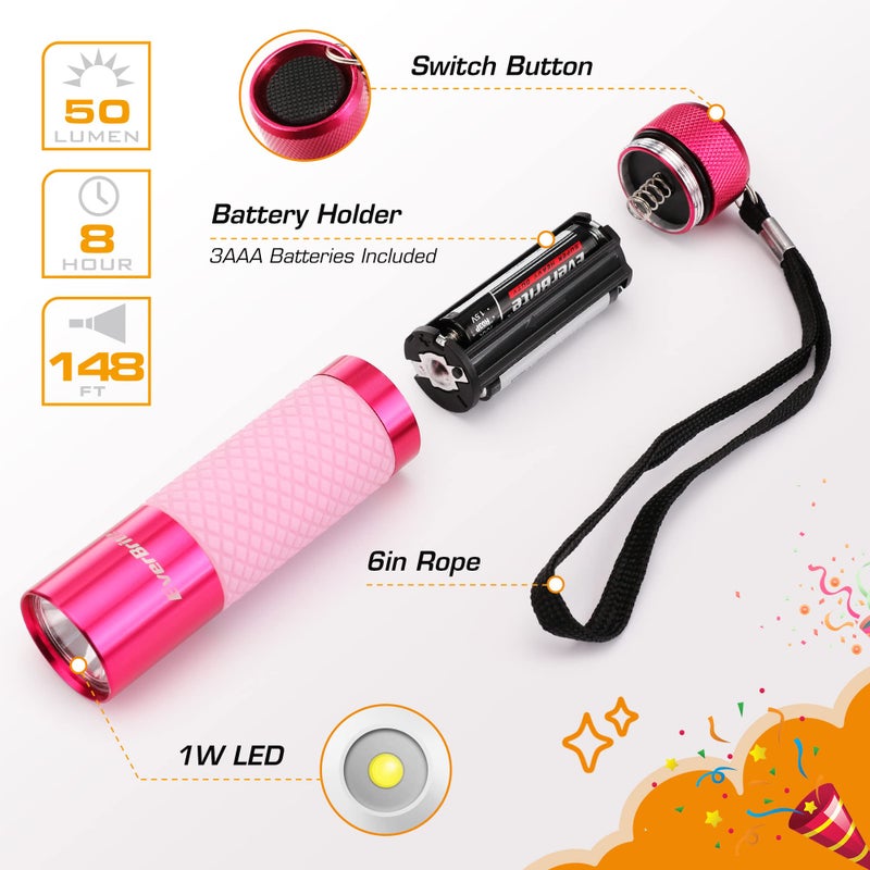 EverBrite 6-Pack Mini Flashlights, Glow in Dark Flashlights, Aluminum LED Flashlights Party Favors Assorted Colors for Camping, Hiking, Indoor, 18XAAA Batteries Included - Image 4