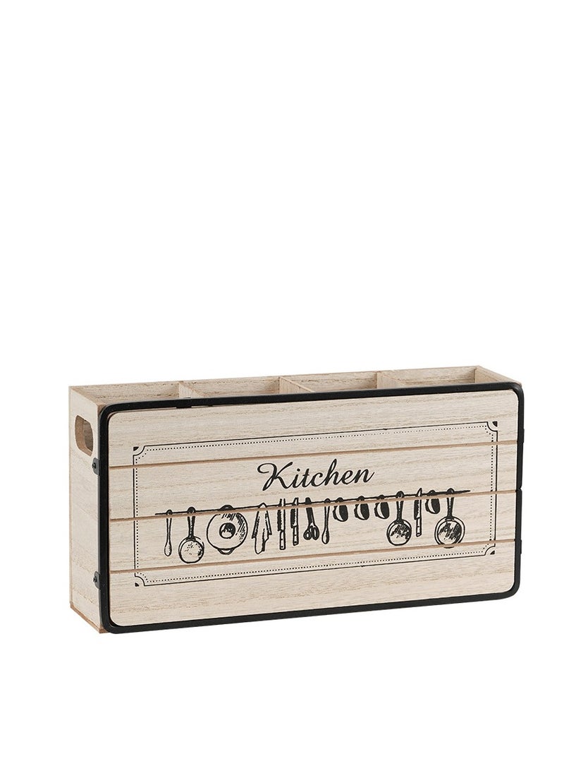 Wooden Silverware Holder, 4 Compartments Kitchen Utensil Holder for Countertop,Rustic Spoon Tools Storage Caddy Decoroon Decor - Image 2