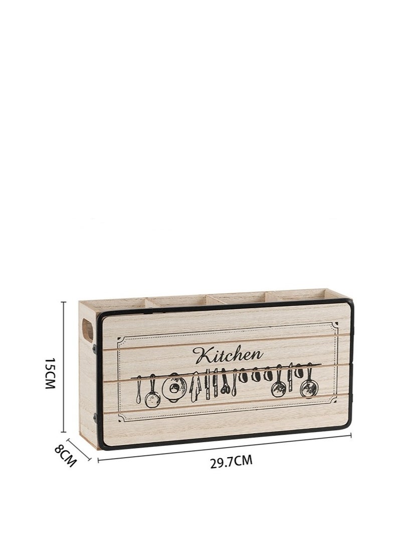 Wooden Silverware Holder, 4 Compartments Kitchen Utensil Holder for Countertop,Rustic Spoon Tools Storage Caddy Decoroon Decor - Image 4