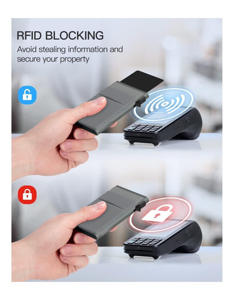 Card Holder Wallet RFID Blocking Automatic Pop Up with Ultrathin Metal Card Case for Men and Women, Credit Card Holder with Minimalist Small Cash Pocket - Image 4