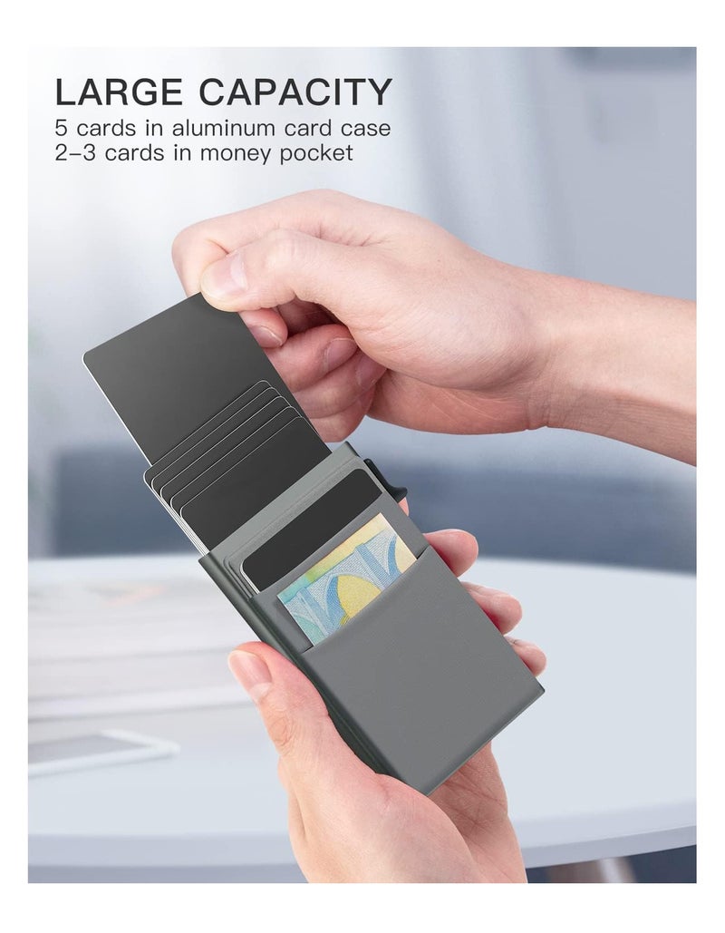 Card Holder Wallet RFID Blocking Automatic Pop Up with Ultrathin Metal Card Case for Men and Women, Credit Card Holder with Minimalist Small Cash Pocket - Image 3