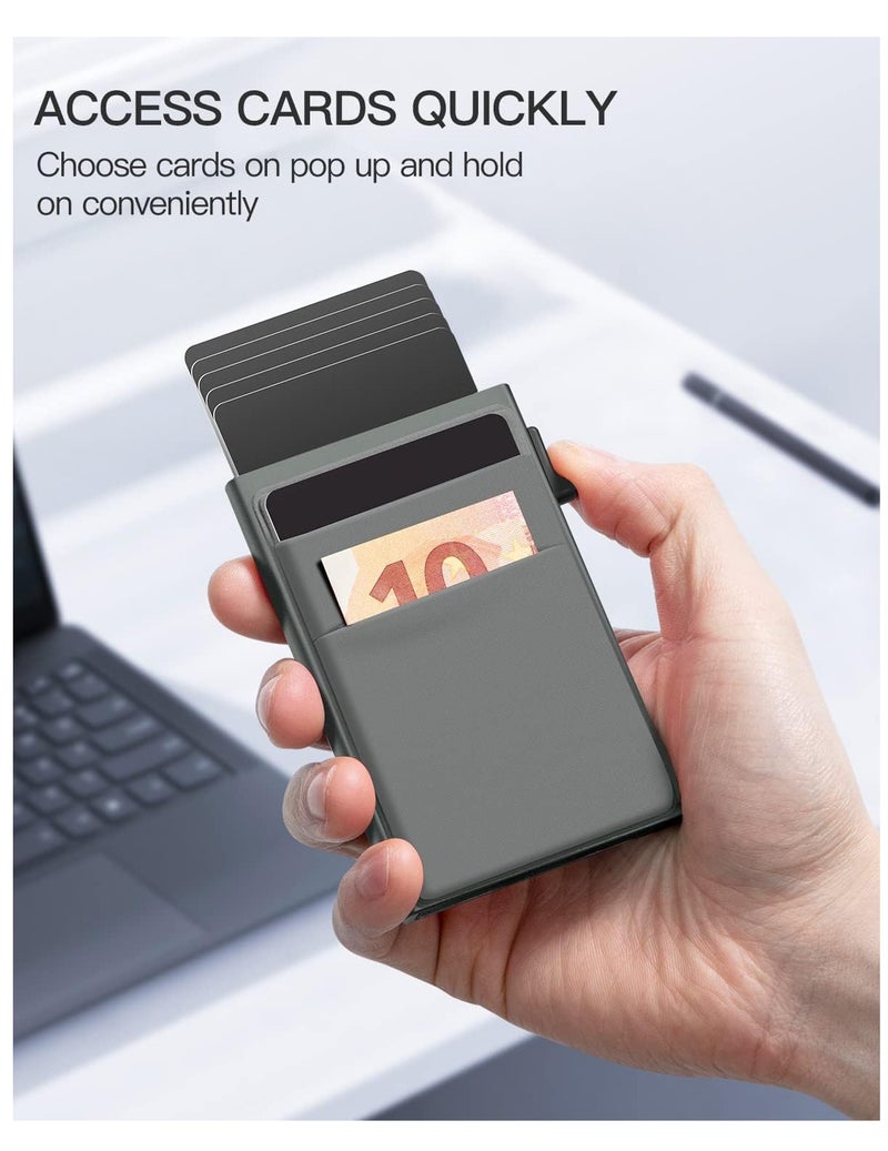 Card Holder Wallet RFID Blocking Automatic Pop Up with Ultrathin Metal Card Case for Men and Women, Credit Card Holder with Minimalist Small Cash Pocket - Image 2