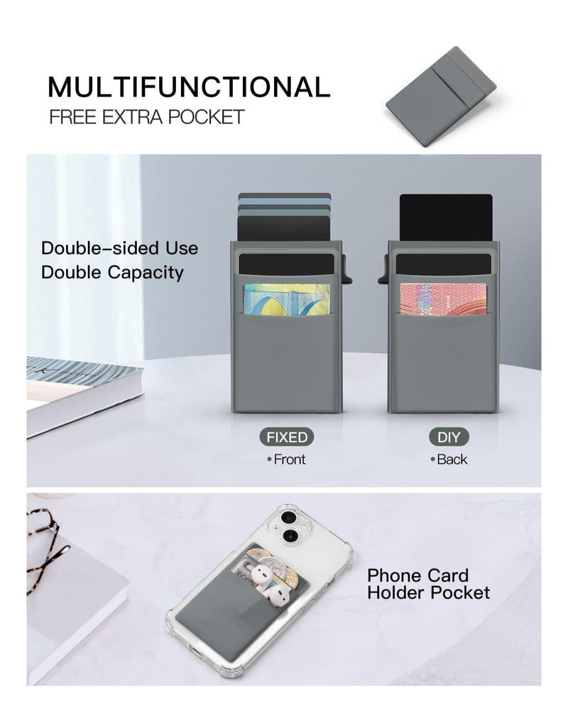 Card Holder Wallet RFID Blocking Automatic Pop Up with Ultrathin Metal Card Case for Men and Women, Credit Card Holder with Minimalist Small Cash Pocket - Image 5