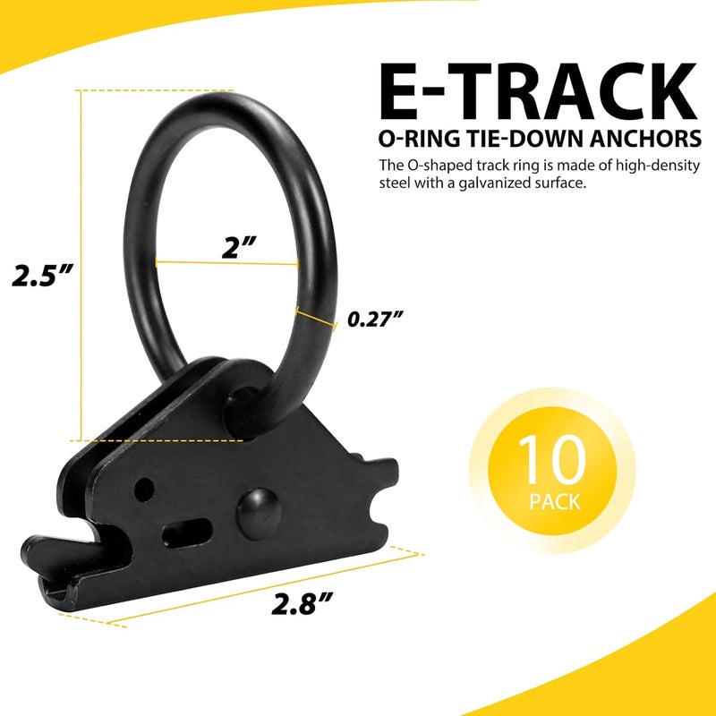 BOKE YOUNG 10-Pack Heavy Duty Steel E-Track O-Rings Tie-Down Anchors, for Trailers, Trucks, E Track Accessories to Secure Cargo in Enclosed/Flatbed Trailer Truck, Working Load Limit 1500lbs, Black - Image 2
