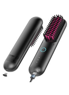 Porta Cordless Hair Straightener Brush, Portable Straightening Brush with Negative Ion, Hot Comb Hair Straightener for Women, Lightweight & Mini to Carry Out, USB Rechargeable, Anti-Scald