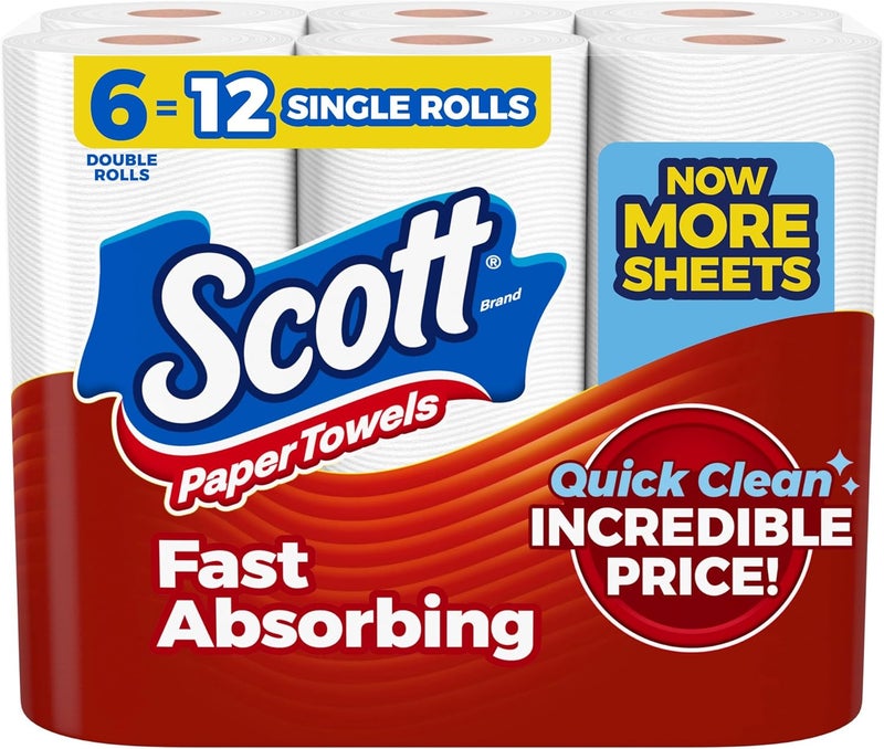 Scott Paper Towels, Choose-A-Sheet, 6 Double Rolls = 12 Regular Rolls (108 Sheets Per Roll) - Image 1
