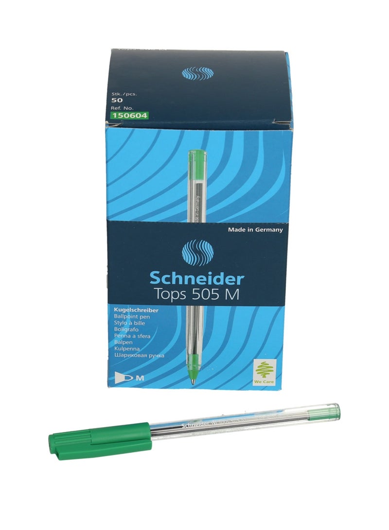Schneider قلم حبر جاف 50 قطعة 505 برأس متوسط حبر أخضر - Image 1