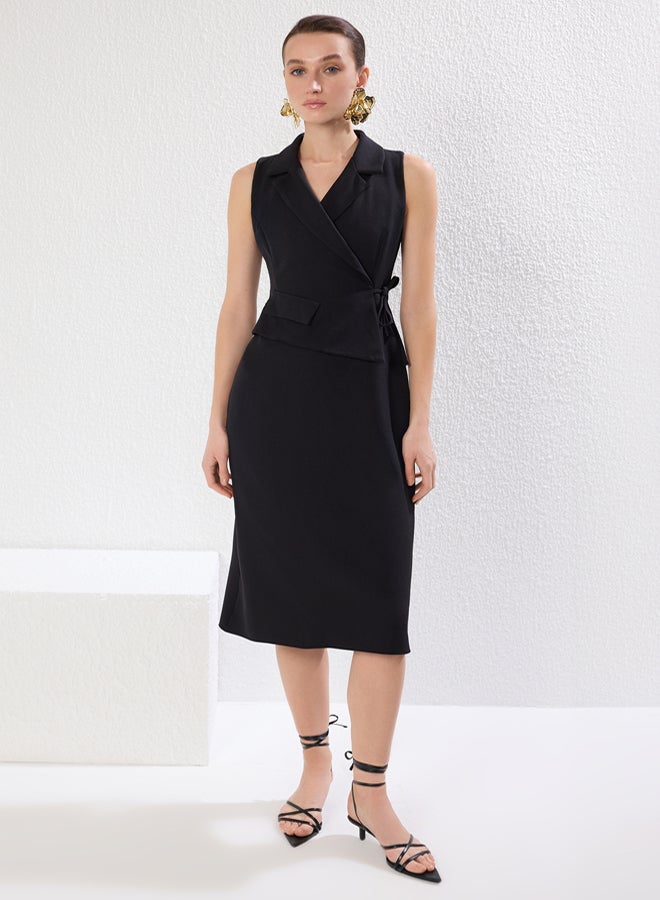 trendyol A-Line Black Midi Dress - Jacket Collar, Woven, - Image 2