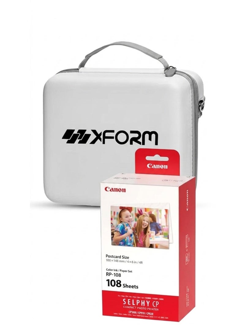 كانون مجموعة حبر/ورق ملون RP-108 مع حافظة xform أبيض لكاميرا Canon SELPHY CP - Image 1