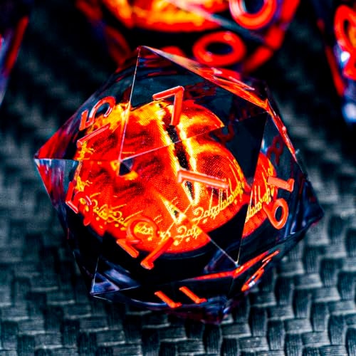 ARUOHHA DND Resin Dice Gazes Eye Dice Liquid Core Flaming RPG Sharp Edged Dice Set with Gift Box Polyhedral D and D Dice Set Compatible with Dungeons Dragons Role Playing Game D20 D12 D10 D8 D6 - Image 1