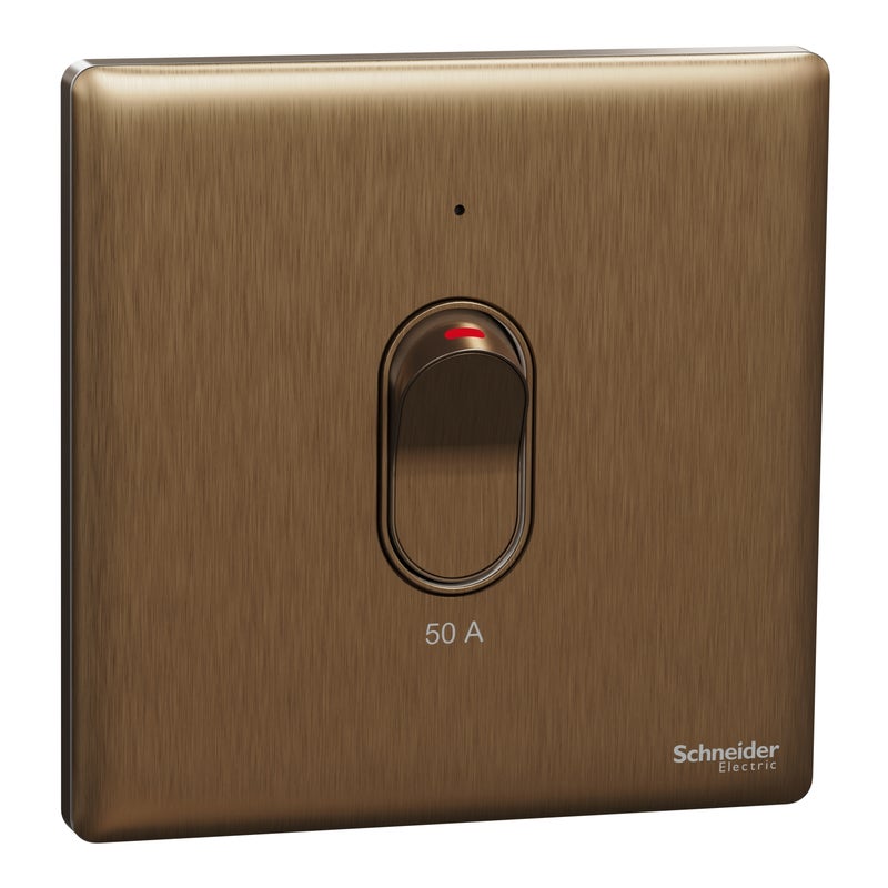 Schneider Electric مفتاح مزدوج القطب 50A 250V من شنايدر إلكتريك أونيكا X مع LED، 1 مجموعة، برونزي داكن - NUX31D50N_DB - Image 1