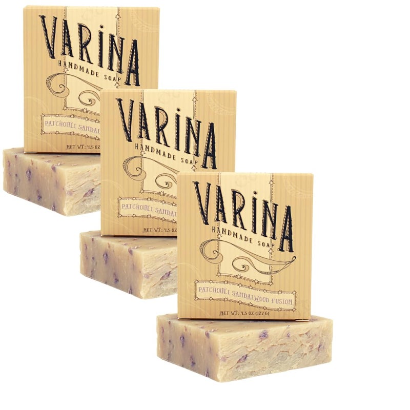 Varina Patchouli Sandalwood Soap  Gentle Cleansing for Sensitive Skin Earthy Scents  3 Pack Handmade Soap
