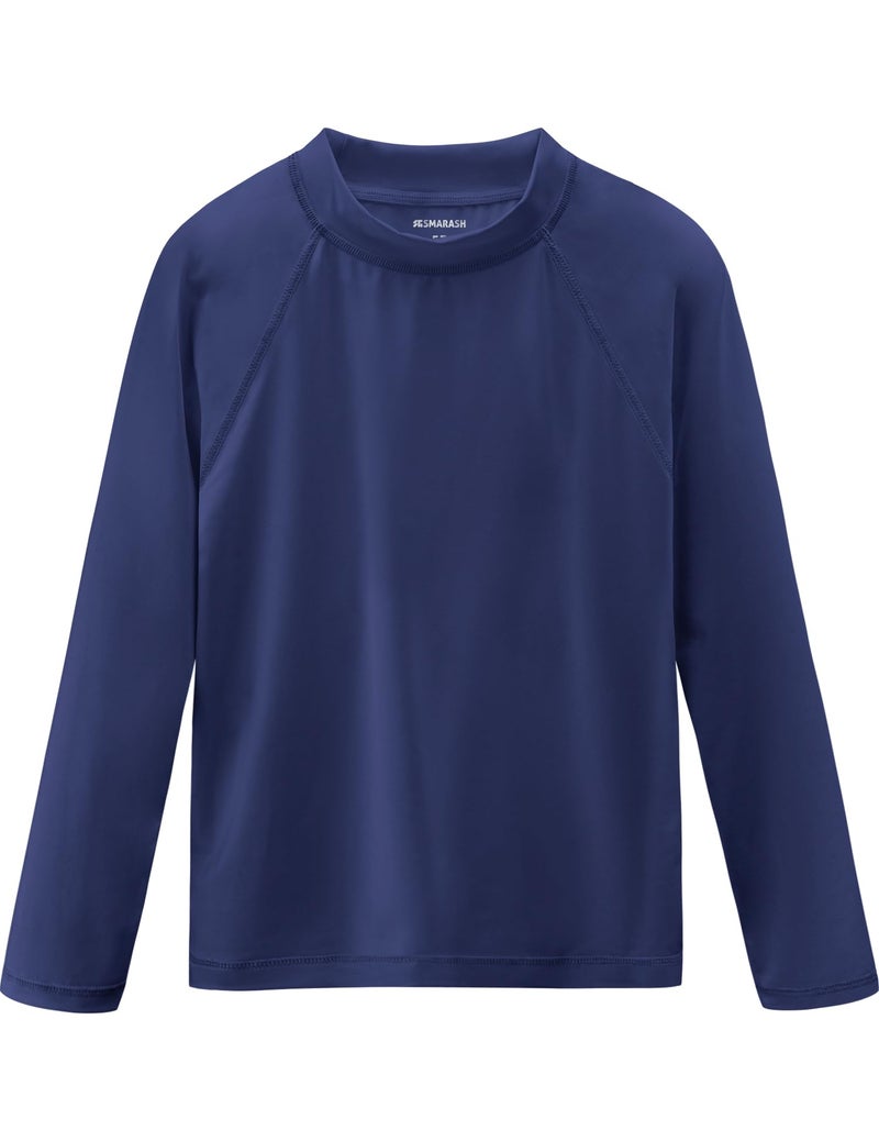 Boys Swim Shirts Rash Guard Long Sleeve Sun Protection UPF50 Rashguard Fishing Surf Quick Dry Cool Beach Clothes for Little Kids Navy Blue Size 8
