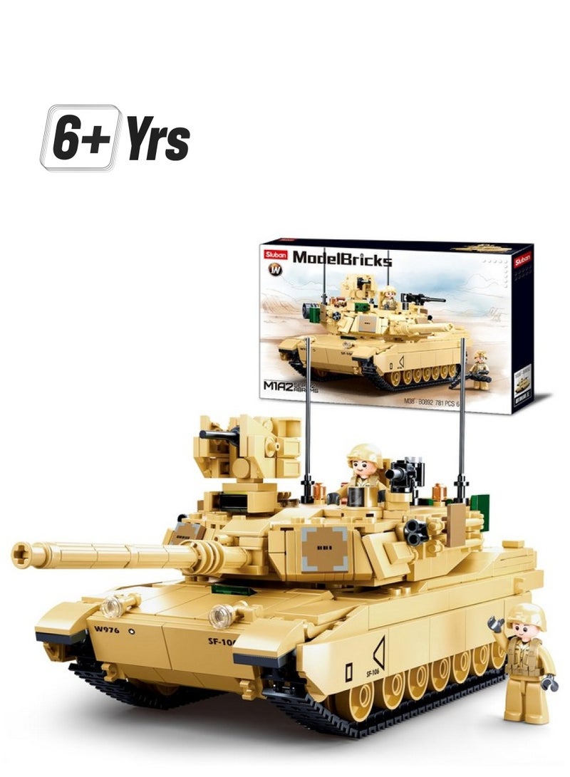 Sluban Ww2 Army Tank M1A2 Main Battle Tank Military Model Toy Kits, Inspired M1A2 Abrams Tank Brick Building Set, Including 2 Soldier Minifigures, Gifts For 6-12 Year Old Kids, Compatible With Lego, 781 Pcs - Image 1