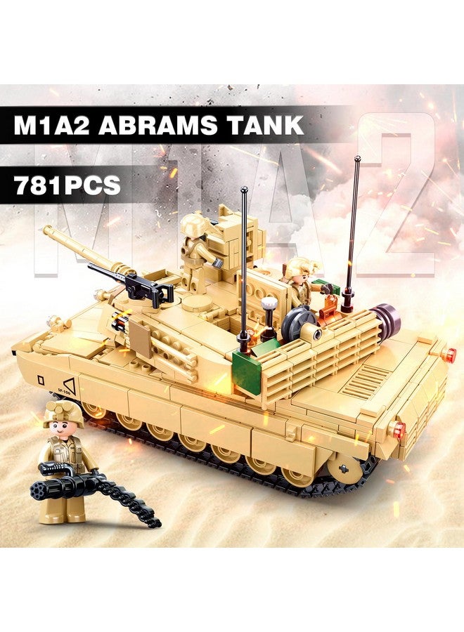 Sluban Ww2 Army Tank M1A2 Main Battle Tank Military Model Toy Kits, Inspired M1A2 Abrams Tank Brick Building Set, Including 2 Soldier Minifigures, Gifts For 6-12 Year Old Kids, Compatible With Lego, 781 Pcs - Image 2